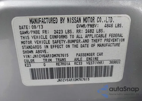 2013 Infiniti G37X из США, поврежденный, VIN JN1CV6AR1DM767615